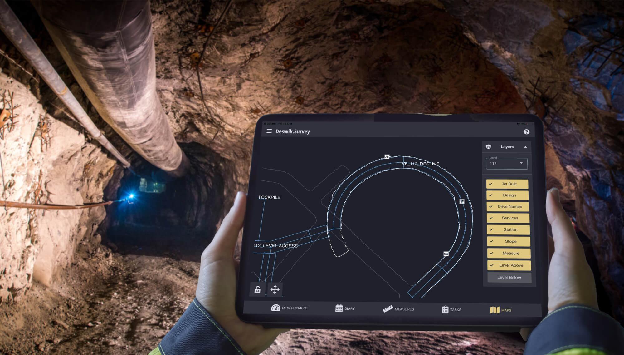 Deswik Survey Mobile Application being used in Underground Mine