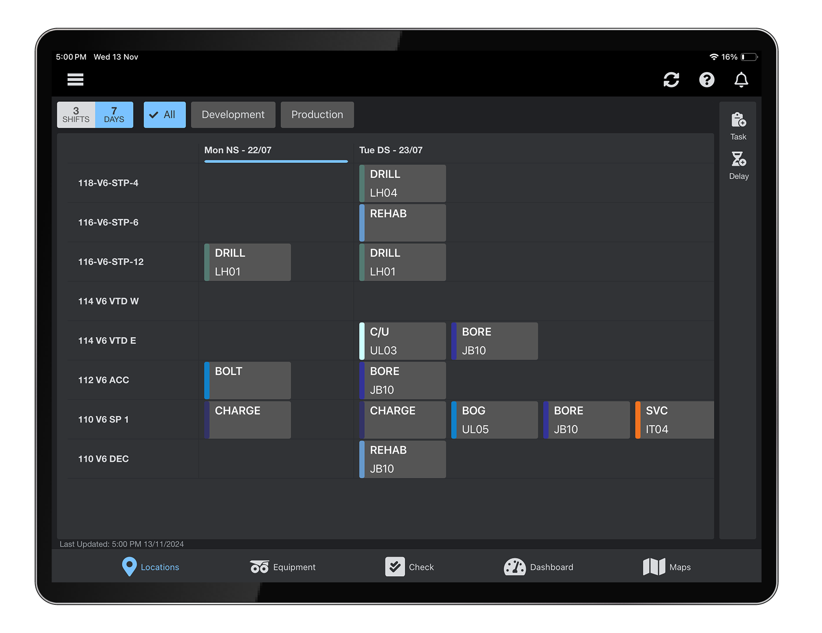 Shift planner screen image for ipad tablet